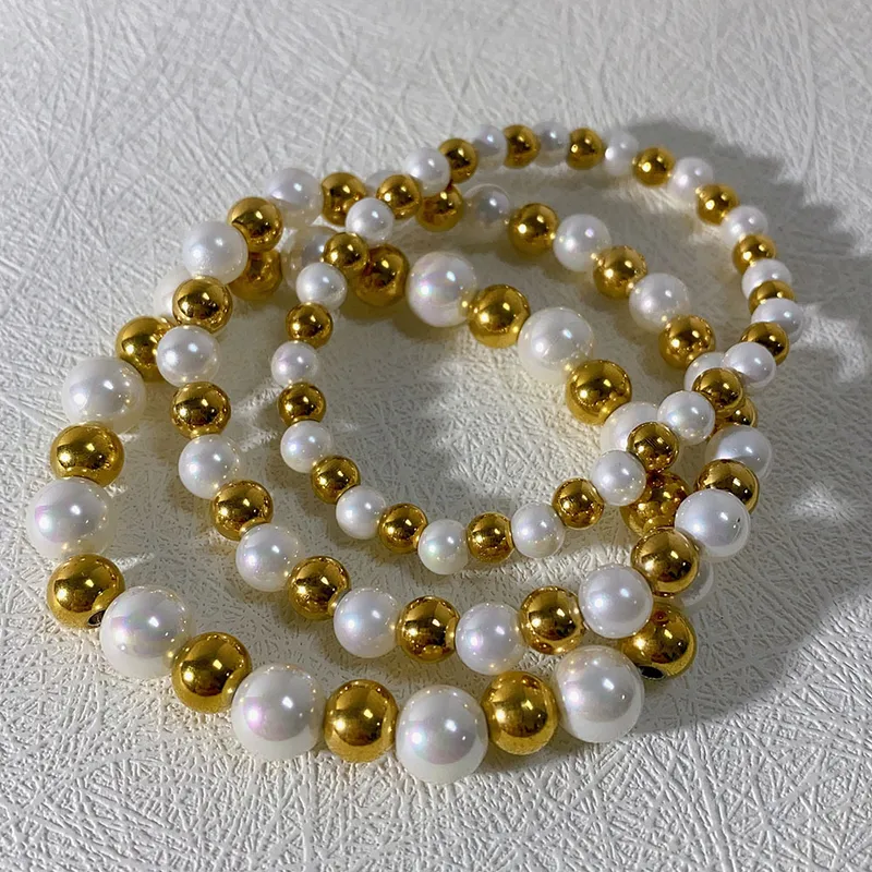 Basic Classic Style Geometric 304 Stainless Steel Imitation Pearl 18K Gold Plated Bracelets In Bulk