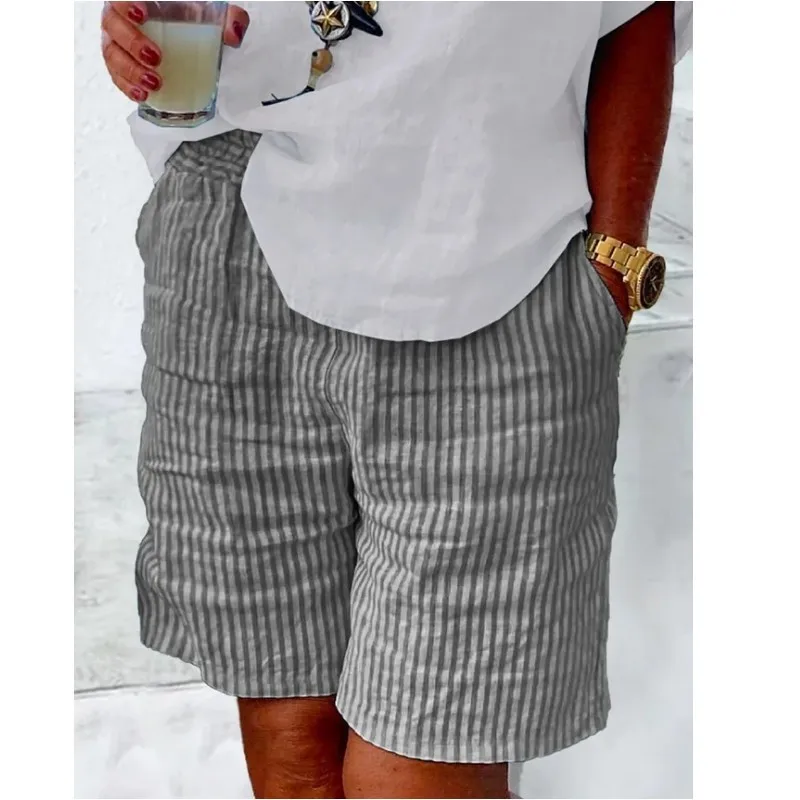 Women's Daily Casual Simple Style Stripe Shorts Printing Pocket Straight Pants