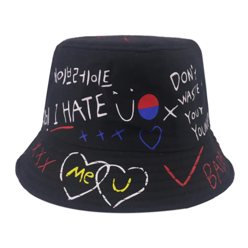 Unisex Commute Graffiti Flat Eaves Bucket Hat