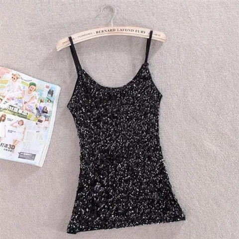 Women's Camisole Tank Tops Sequins Simple Style Solid Color