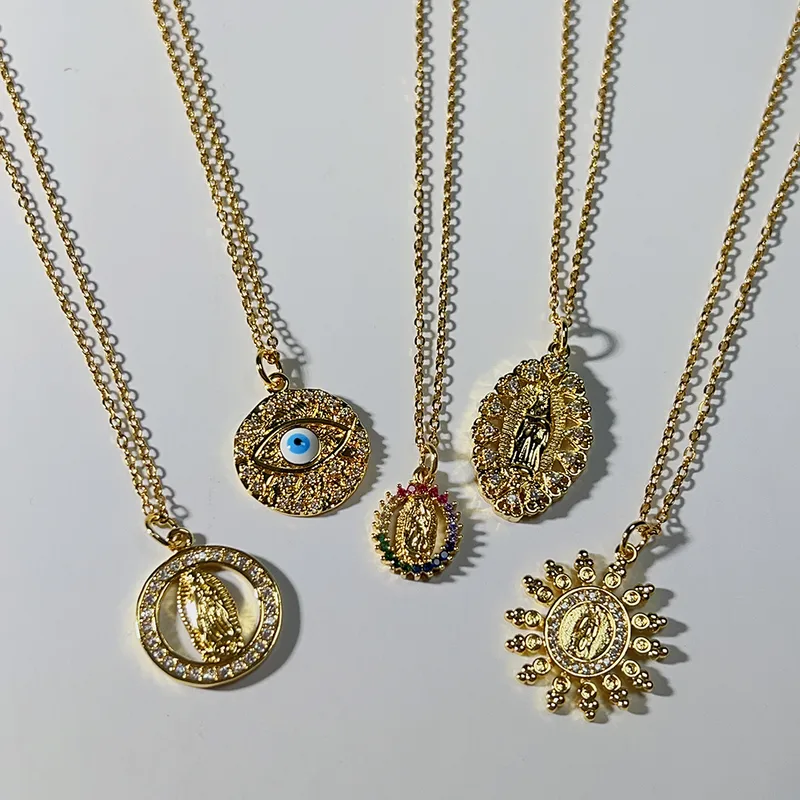 304 Stainless Steel Copper 18K Gold Plated Classic Style Plating Inlay Portrait Zircon Pendant Necklace