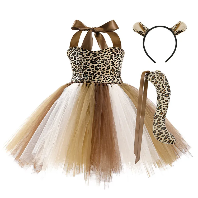 Princess Animal Leopard Nylon Girls Clothing Sets