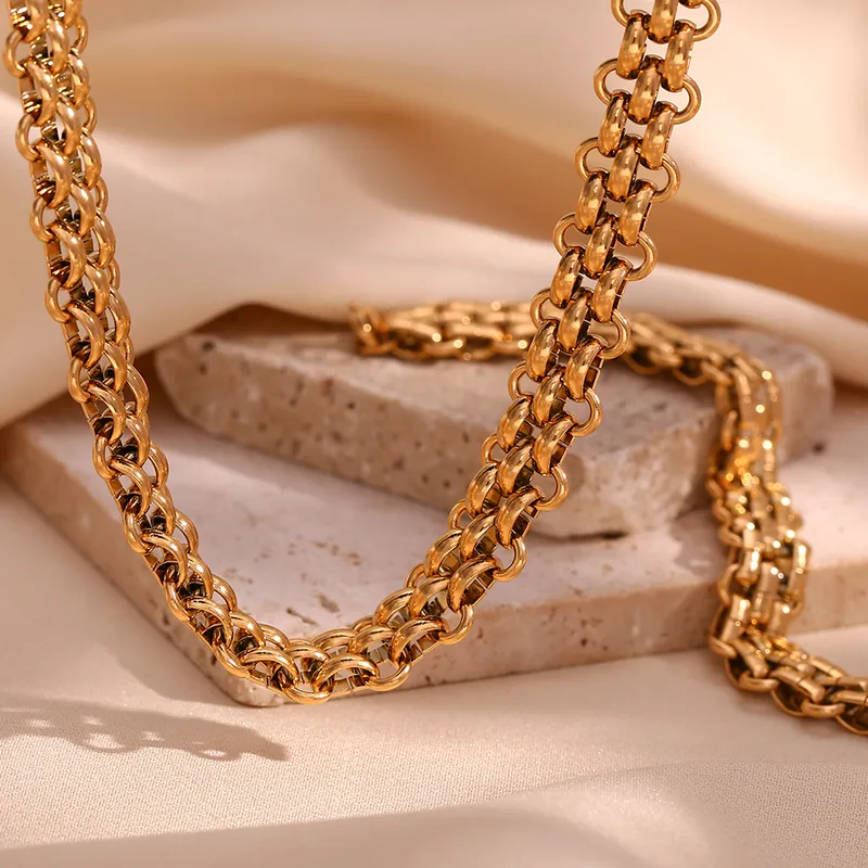 Wholesale Jewelry Simple Style Solid Color 304 Stainless Steel 18K Gold Plated Plating Bracelets Necklace