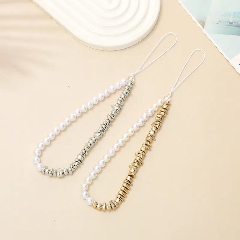 Lady Pearl Arylic Beaded Plating Chain Mobile Phone Chain
