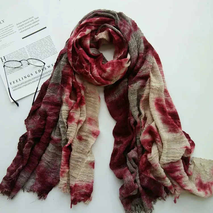 New Cotton Linen Linen Handmade Tie-dyed Scarf Retro Ethnic Long Women's Shawl Summer Sunscreen Scarf