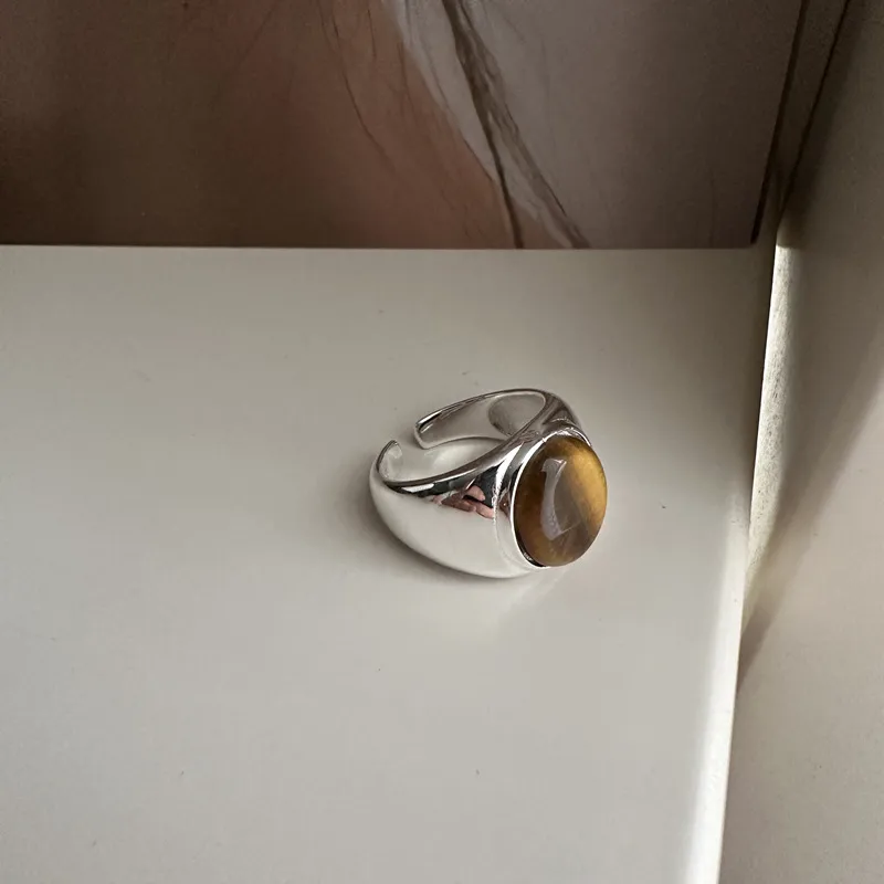 925 Sterling Silver Tiger Eye Round Rings
