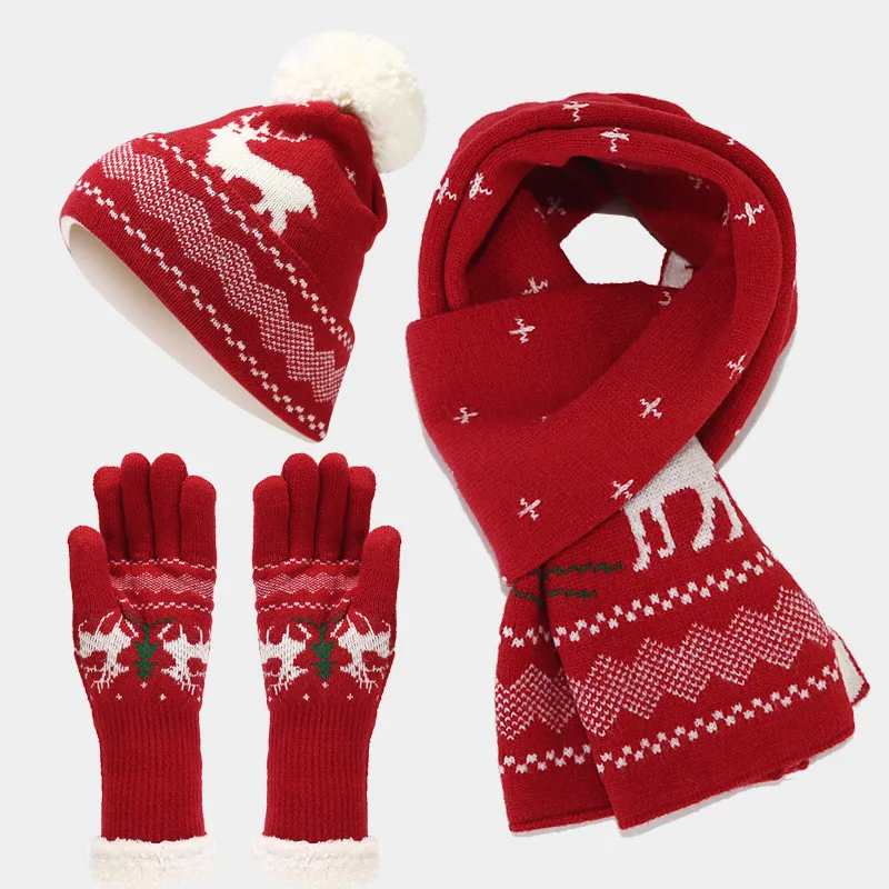 Women's Elegant Basic Simple Style Printing Acrylic Scarf Hat Gloves 3 Pieces Set