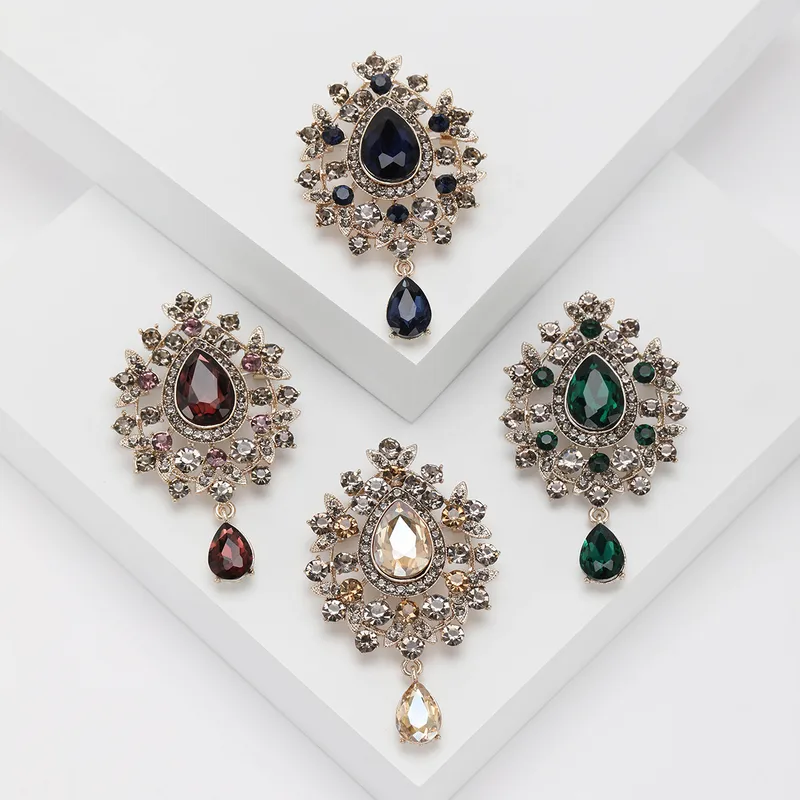 Lady Water Droplets Alloy Inlay Glass Women's Brooches