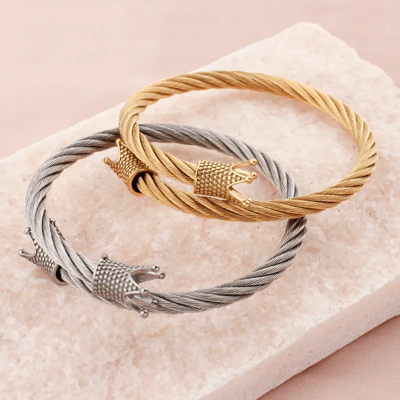 Simple Style Crown Titanium Steel Bangle