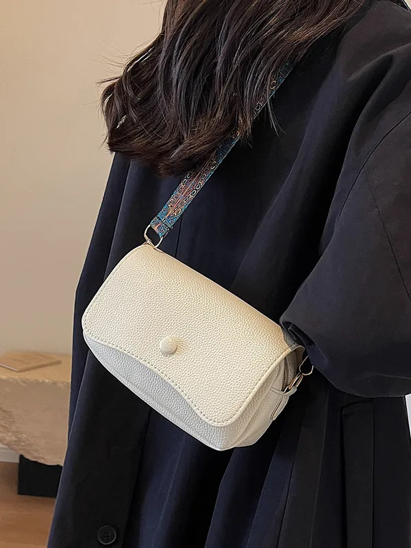 Women's Small Pu Leather Solid Color Vintage Style Square Magnetic Buckle Crossbody Bag