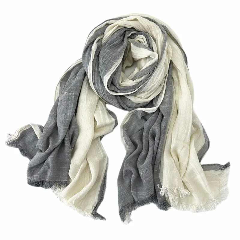 Unisex Retro Color Block Cotton Tassel Scarf