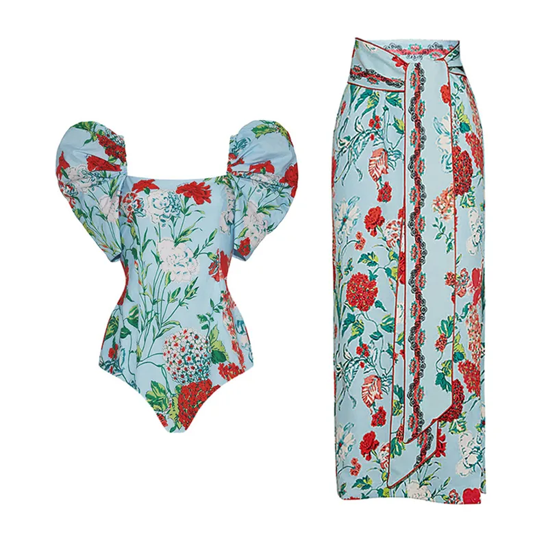 Women's Elegant Ditsy Floral 2 Pieces Set One Piece Swimwear