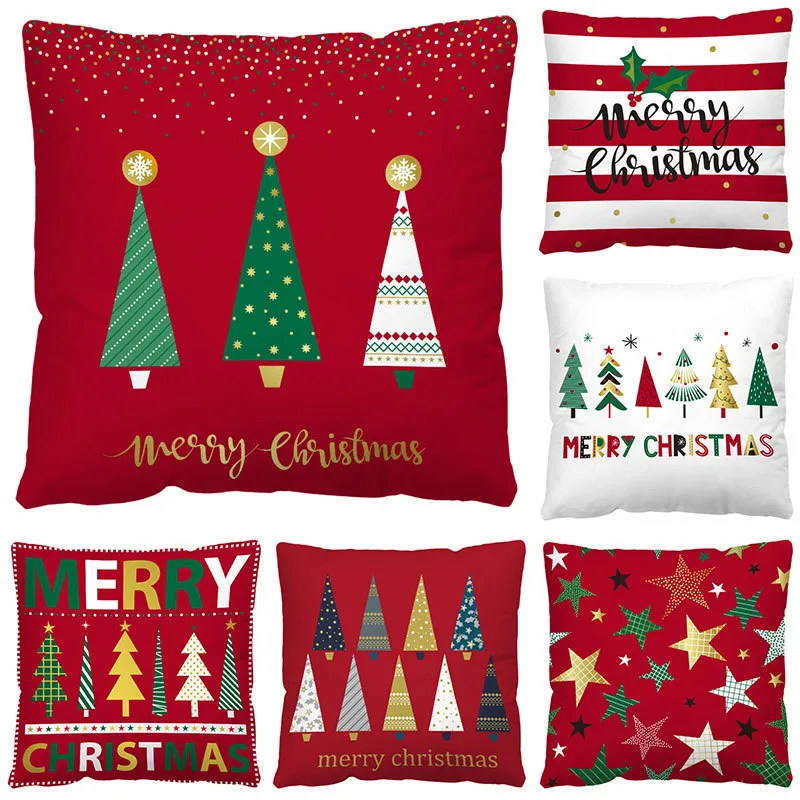 Nordic Style Classic Style Christmas Tree Letter Snowman Flannel Pillow Cases Couch & Sofa Decor