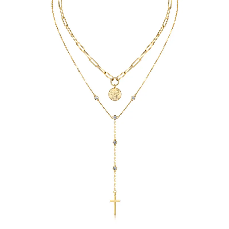 925 Sterling Silver Moissanite Inlay Geometric GRA Certificate Double Layer Necklaces