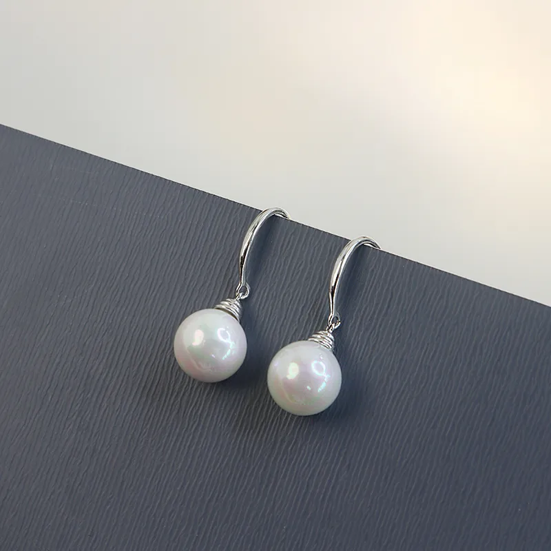 1 Pair White Gold Plated 925 Sterling Silver Pearl Geometric Drop Earrings