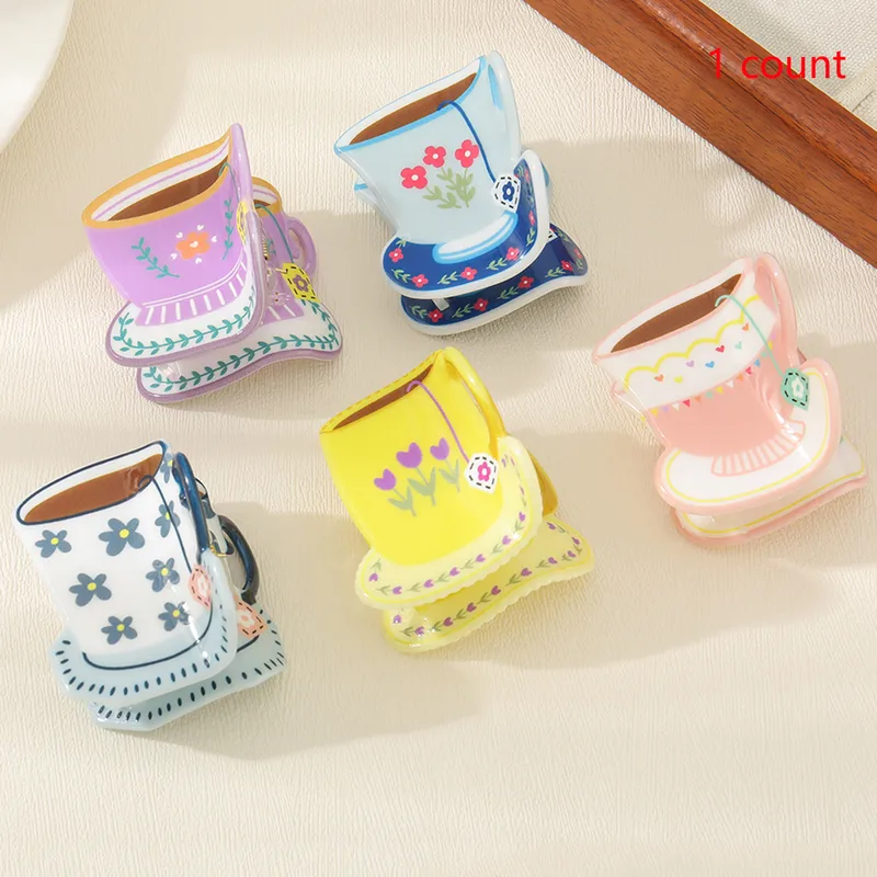 1 Grip Cute Girl Coffee Cup Design Hair Claw Shark Clip Personalized Hair Accessories Barrettes Suitable For Ladies To Wear