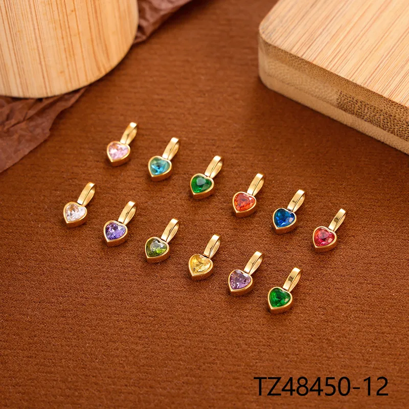1 Piece 12*6mm 45cm 304 Stainless Steel Zircon Heart Shape Pendant Chain