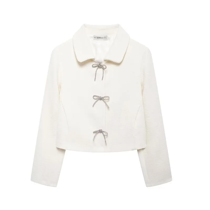 Women's Elegant Preppy Style Bow Knot Single Breasted Coat Casual Jacket