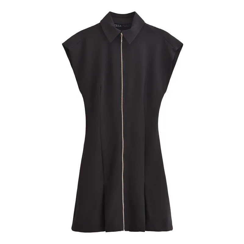 Women's Black Dress Elegant Turndown Sleeveless Solid Color Short Mini Dress Holiday Party