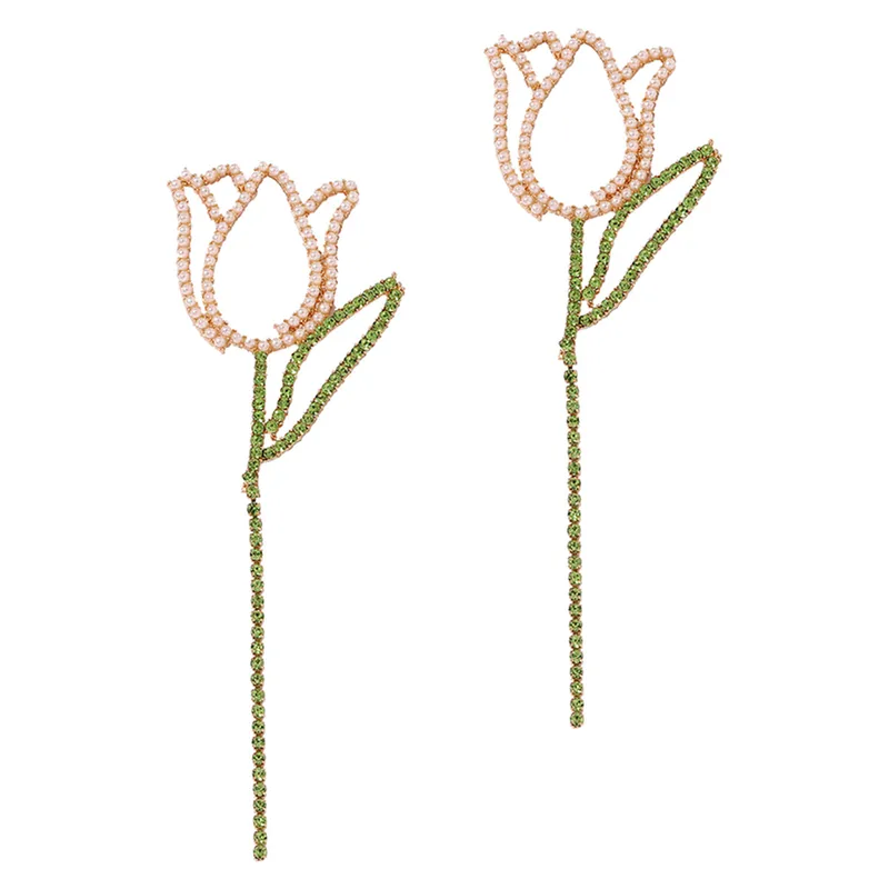 1 Pair Lady Flower Plating Zinc Alloy Artificial Rhinestones Artificial Pearls Drop Earrings