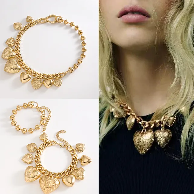 Casual Glam Classical Heart Shape Alloy Women's Bracelets Necklace
