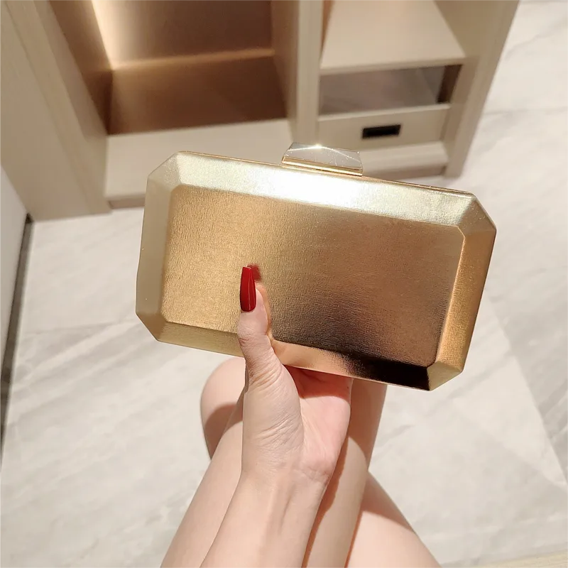 Gold Silver Pu Leather Solid Color Square Evening Bags