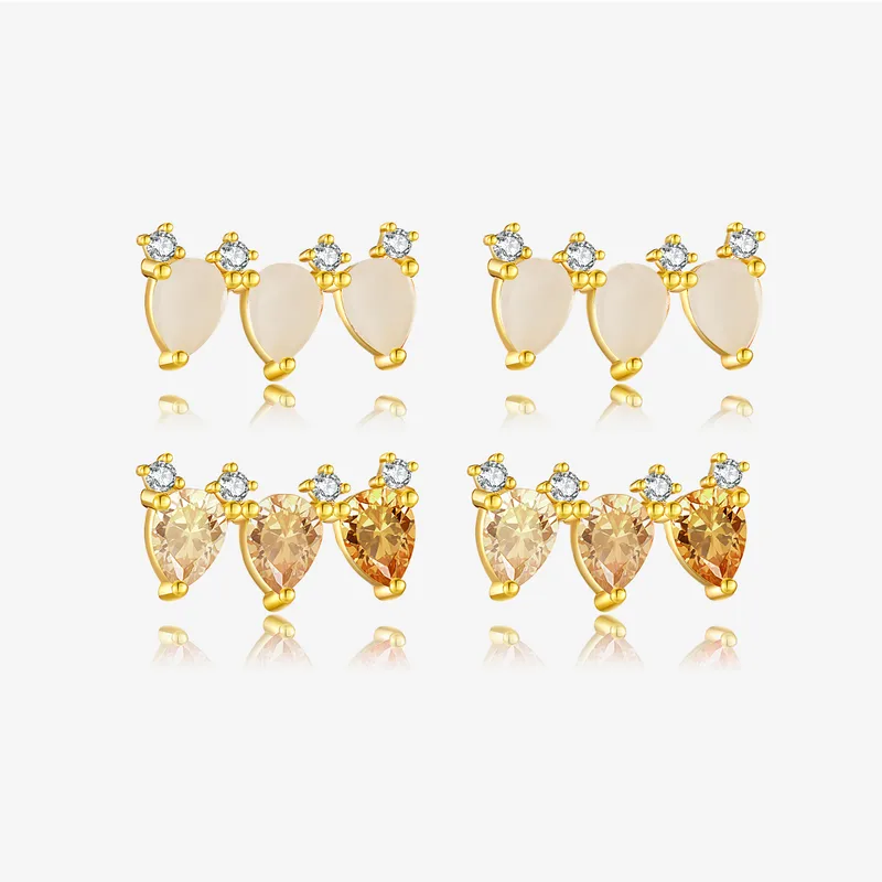 1 Pair 18K Gold Plated White Gold Plated 925 Sterling Silver Zircon Geometric Ear Studs