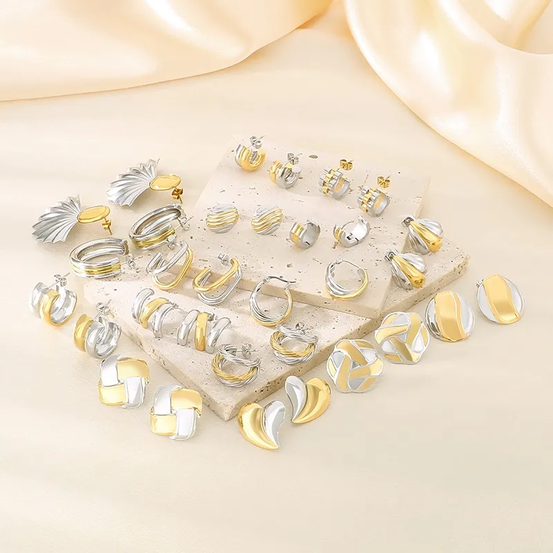 1 Pair Simple Style Geometric Color Block Plating 304 Stainless Steel 18K Gold Plated Ear Studs