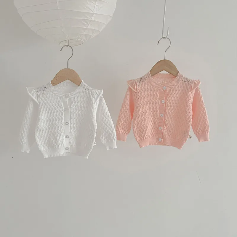 Girls' Cardigan Sweater Coat Baby Girls' Knitted Sunscreen Air-conditioning Shirt Spring And Autumn Breathable Western Style Lace Coat