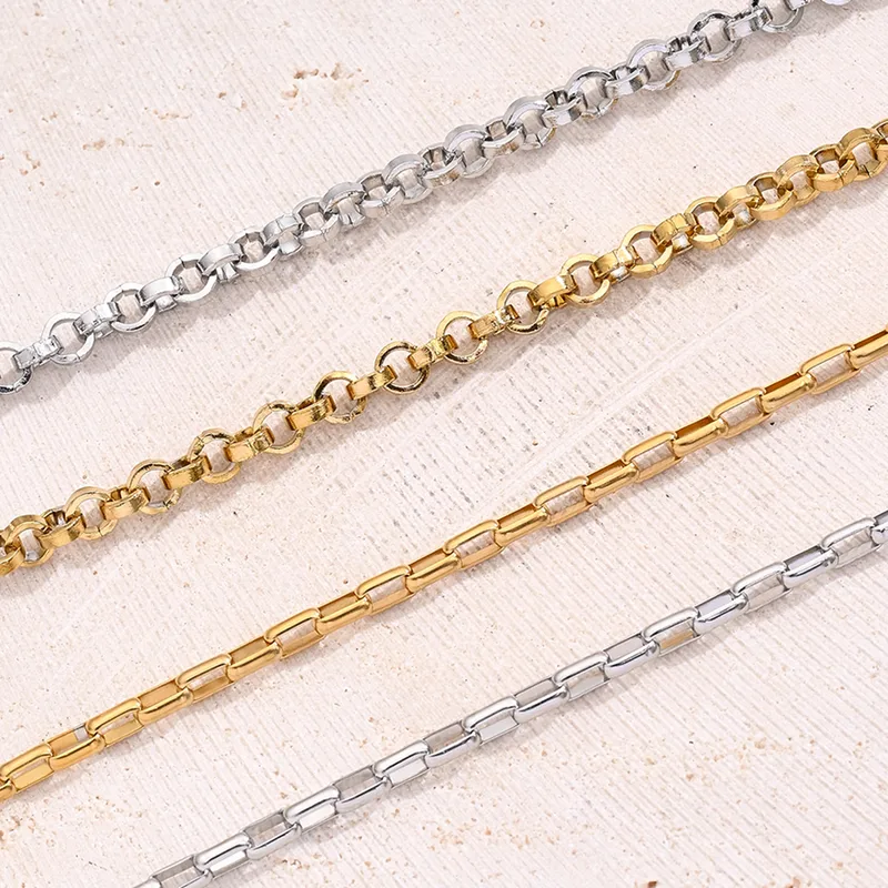 10m/Package 304 Stainless Steel 18K Gold Plated Cross Chain Rectangular Pearl Chain Polished 3.5x2mm 3mm Jewelry Accessories