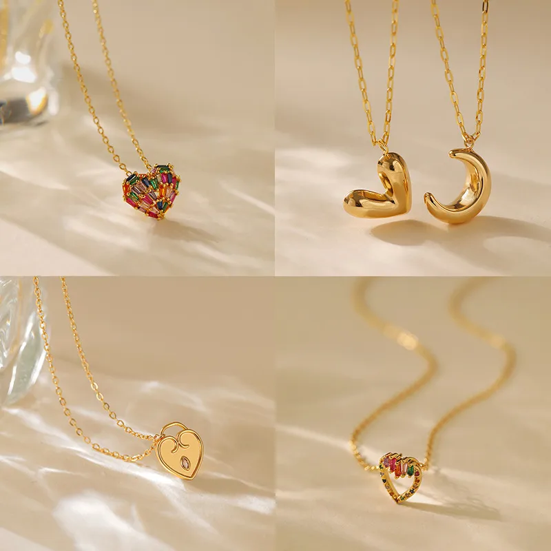 Copper Plating Heart Shape Zircon Pendant Necklace