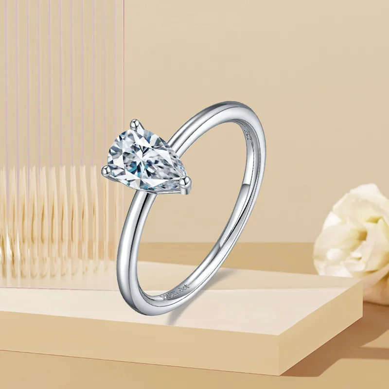 Rhodium Plated 925 Sterling Silver Zircon Water Droplets Rings