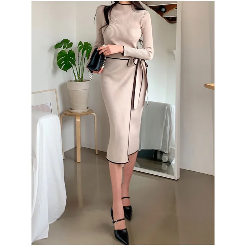 Women's Sweater Dress Casual Elegant High Neck Long Sleeve Color Block Midi Dress Outdoor Daily