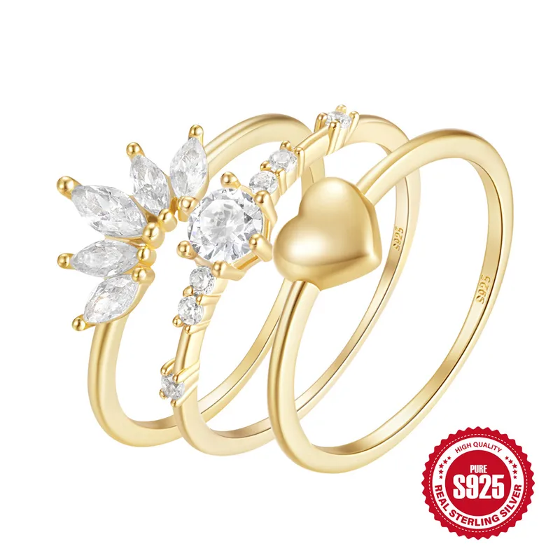 925 Sterling Silver Zircon Geometric Rings