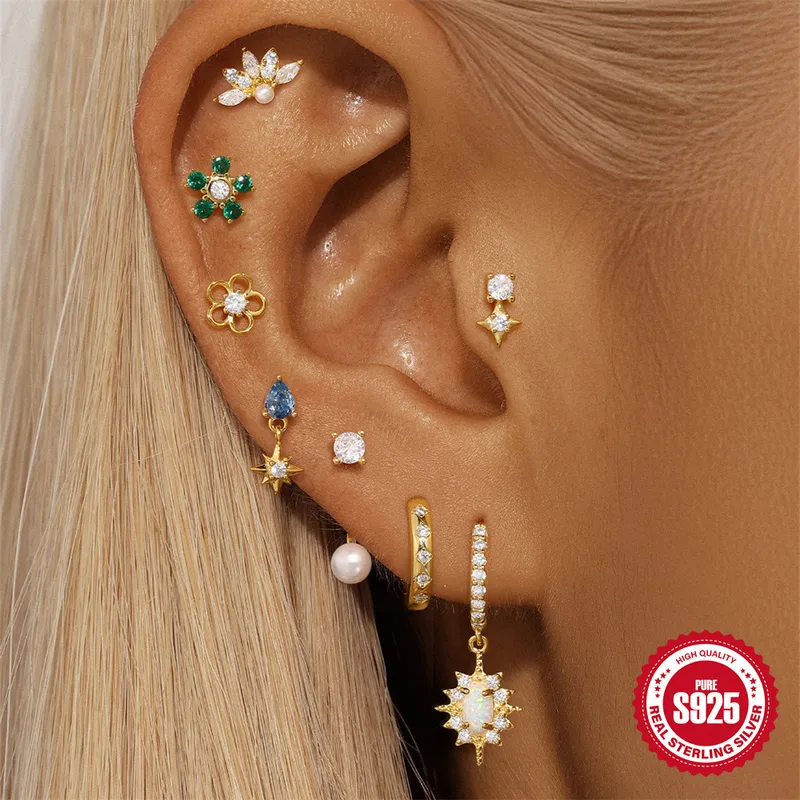 1 Pair 925 Sterling Silver Zircon Geometric Solid Color Earrings