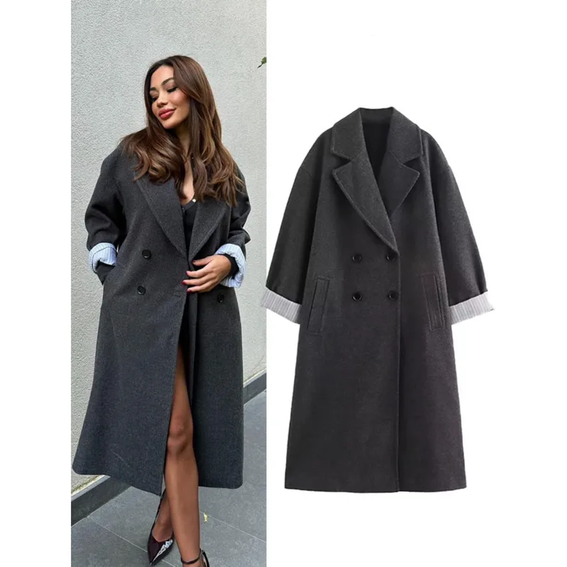 Women's Elegant Streetwear Solid Color Double Breasted Coat Woolen Coat