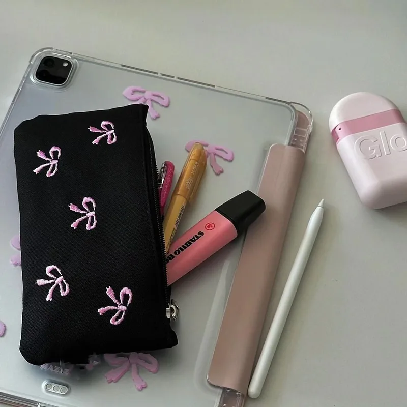 Bow Knot Cloth Class Learning School Cute Pencil Case