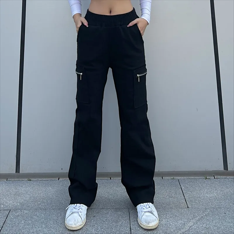 Women's Casual Daily Streetwear Solid Color Full Length Zipper Cargo Pants
