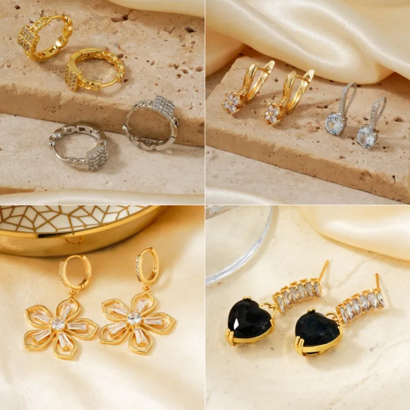 1 Pair Elegant Heart Shape Bow Knot Plating Inlay Copper Zircon K Gold Plated Drop Earrings Earrings Ear Studs