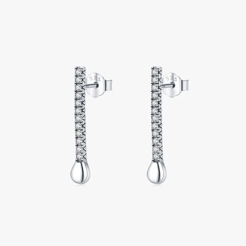 1 Pair Rhodium Plated Sterling Silver Zircon Geometric Ear Studs