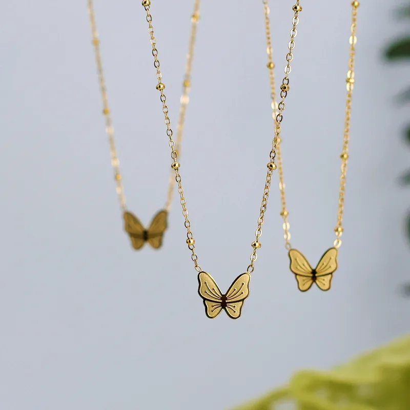 Wholesale Jewelry Commute Korean Style Butterfly 304 Stainless Steel 18K Gold Plated Pendant Necklace