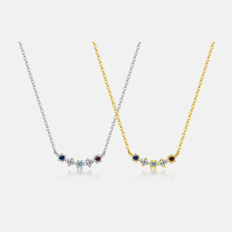 Sterling Silver Zircon Inlay Geometric Pendant Necklace