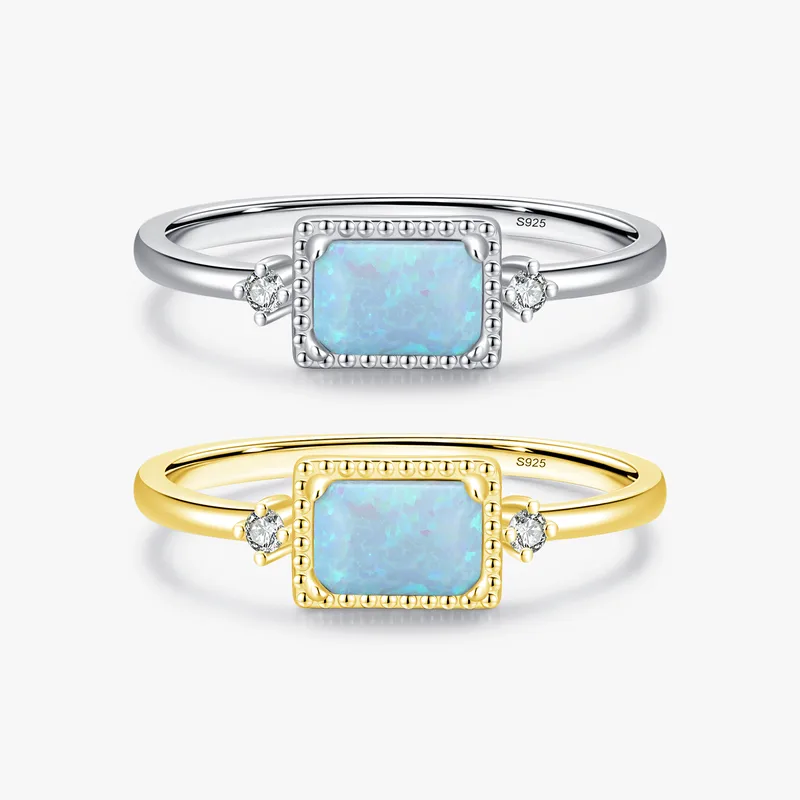 14K Gold Plated Rhodium Plated Sterling Silver Opal Geometric Rings