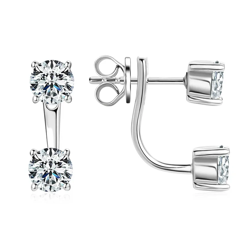 1 Pair 925 Sterling Silver Moissanite GRA Certificate Geometric Ear Studs