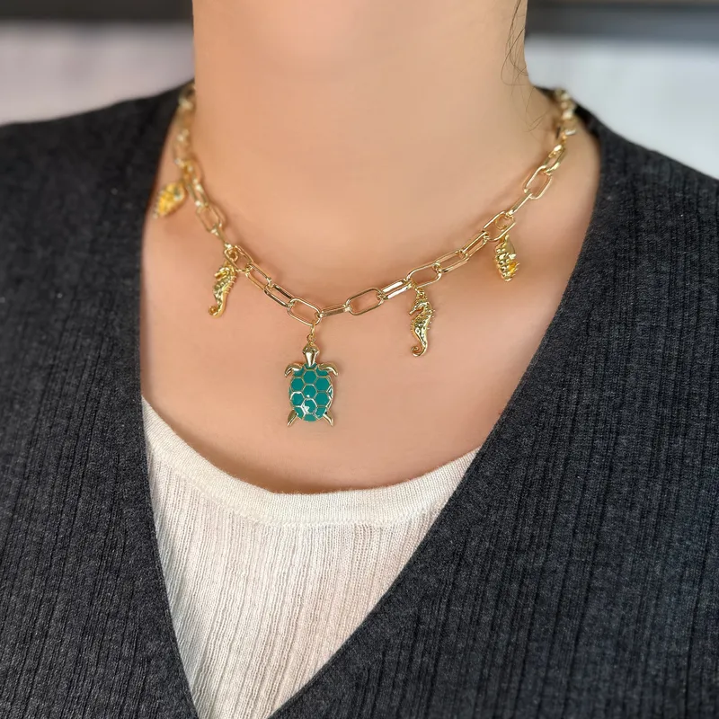 Copper 18K Gold Plated Tortoise Pendant Necklace