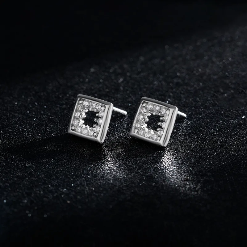 1 Pair Rhodium Plated 925 Sterling Silver Zircon Square Ear Studs