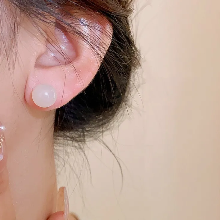 1 Pair Casual Simple Style Streetwear Geometric Plating Jade Ear Studs