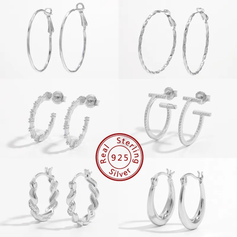 1 Pair White Gold Plated 925 Sterling Silver Zircon Semicircle Round Earrings