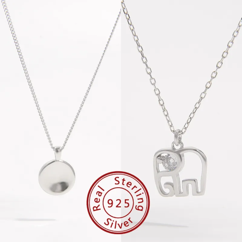 Sterling Silver White Gold Plated Casual Romantic Plating Round Elephant Pendant Necklace