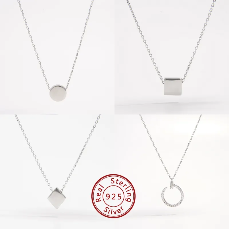 925 Sterling Silver Water Plating Zircon Plating Inlay Round Square Pendant Necklace